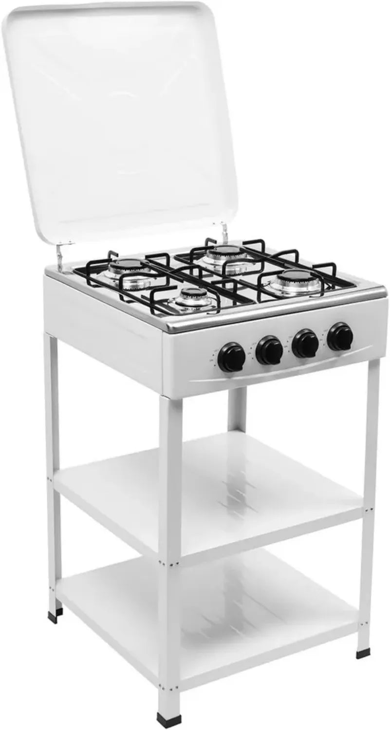 Piano cottura a gas 4 fuochi con accensione manuale, portatile e stabile per camper e cucina esterna, colore bianco