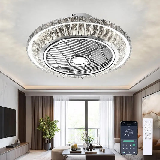 Ventilatore a Soffitto con Lampada LED 72W, Cristallo Decorativo, 3 Velocità, Telecomando e Dimmer, Ideale per Camera da Letto e Ristorante