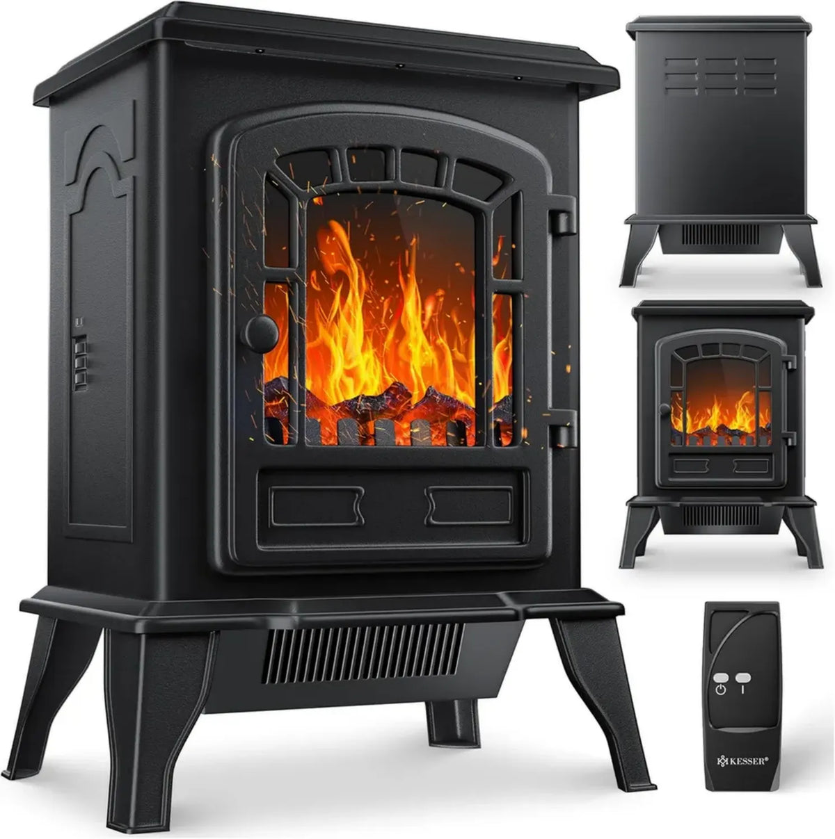 Caminetto Elettrico KESSER® 2000W con Effetto Fiamma LED, Riscaldatore Regolabile e Silenzioso, Nero