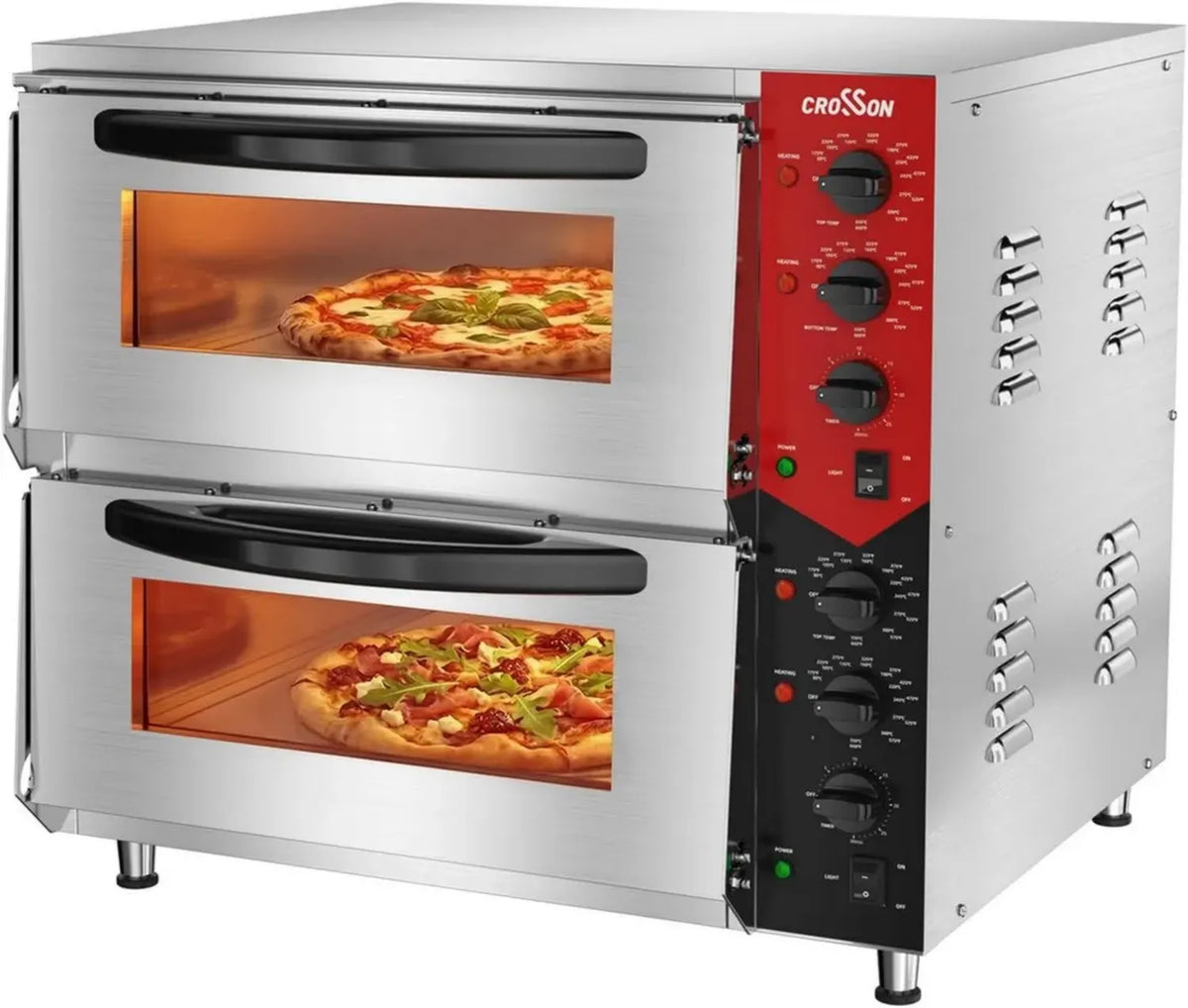 Forno Professionale Doppio per Pizza in Acciaio Inox 50x50CM con Timer e Pietra, 6000W