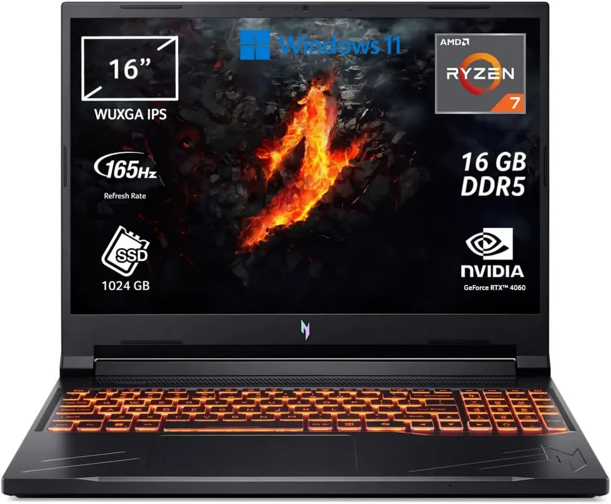 Acer Nitro V 16 Gaming Laptop, NVIDIA RTX 4060, AMD Ryzen 7, 16 GB RAM, 1 TB SSD, Display 16' 165Hz, Windows 11