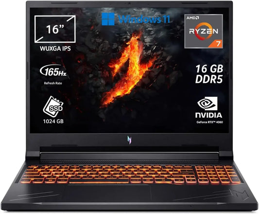 Acer Nitro V 16 Gaming Laptop, NVIDIA RTX 4060, AMD Ryzen 7, 16 GB RAM, 1 TB SSD, Display 16' 165Hz, Windows 11