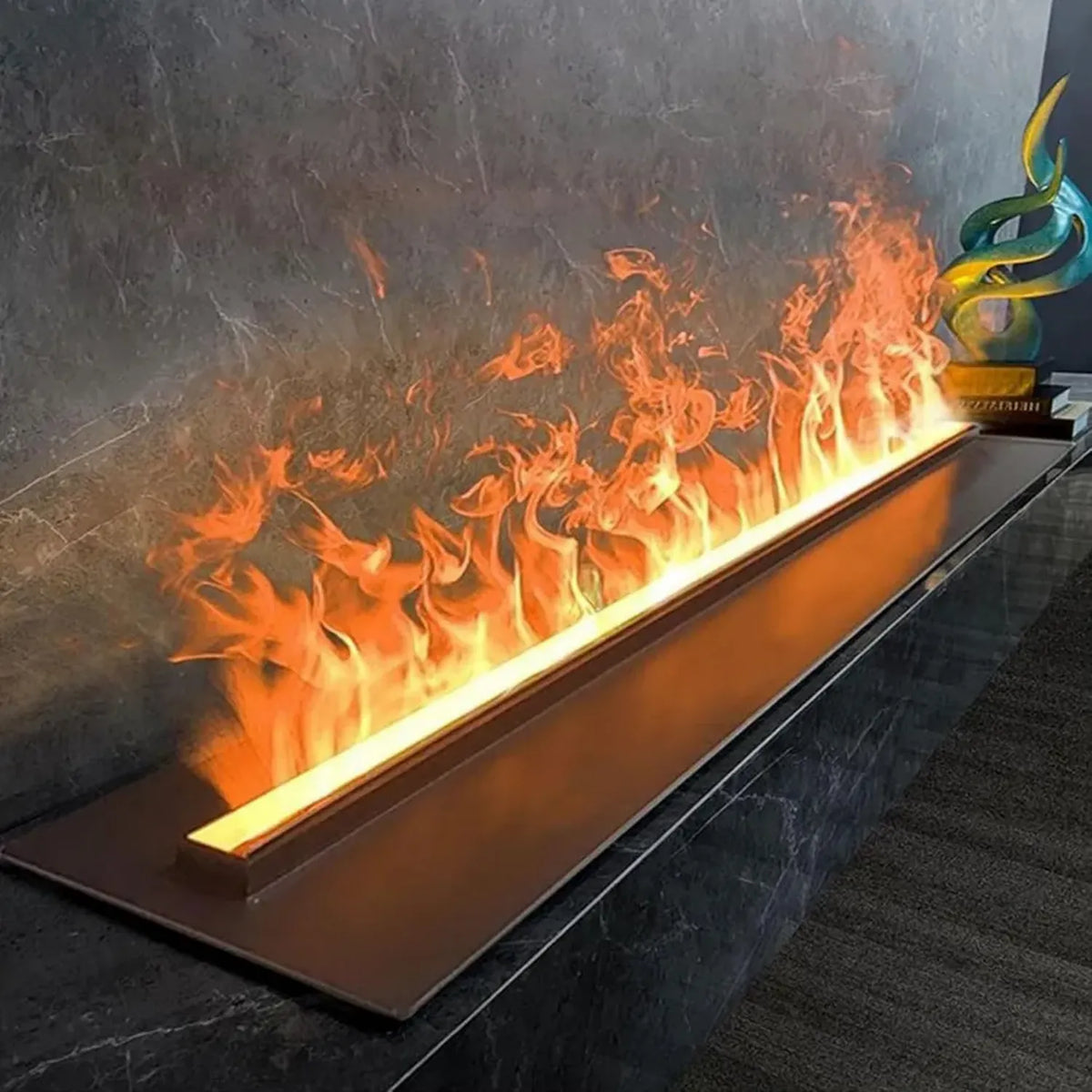 Camino a vapore con effetto fiamma 3D regolabile e controllo remoto, acciaio inox