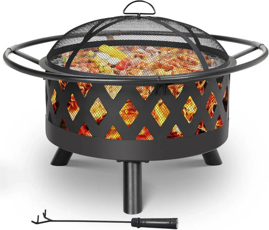 Braciere da Giardino 76 cm con Griglia e Parascintille, Perfetto per Barbecue e Riscaldamento