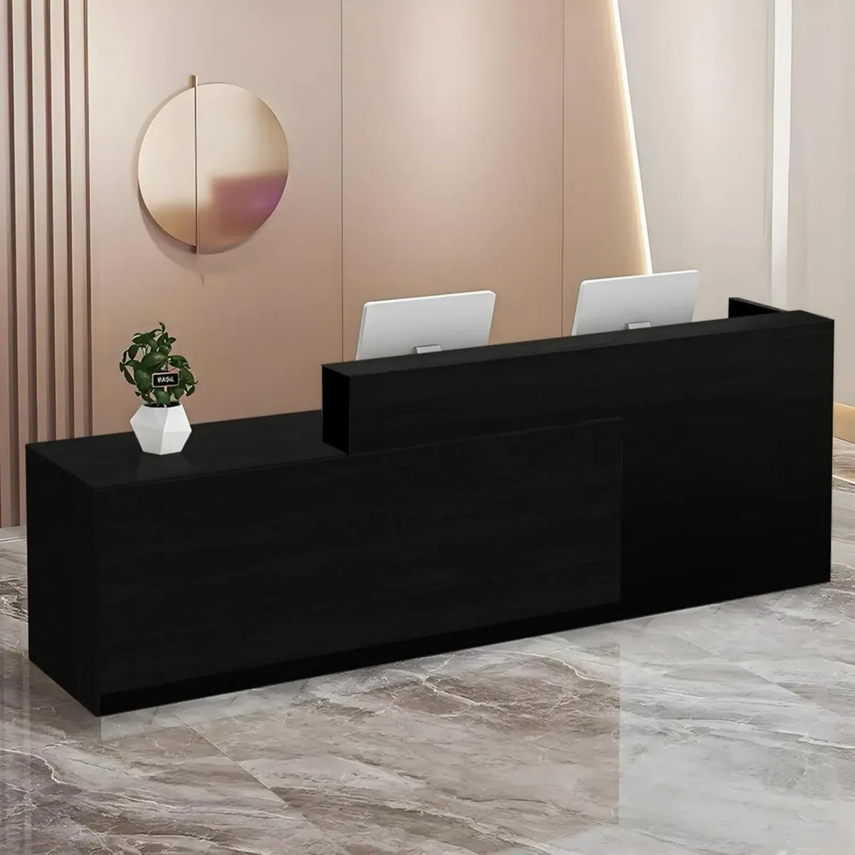Banco Reception Moderno con Cassetto Nero per Ufficio e Saloni, 120x100x60cm