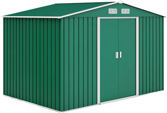 Capanno da Giardino Outsunny 4.9㎡ con Prese d'Aria e Porte Scorrevoli, Struttura in Acciaio, Verde