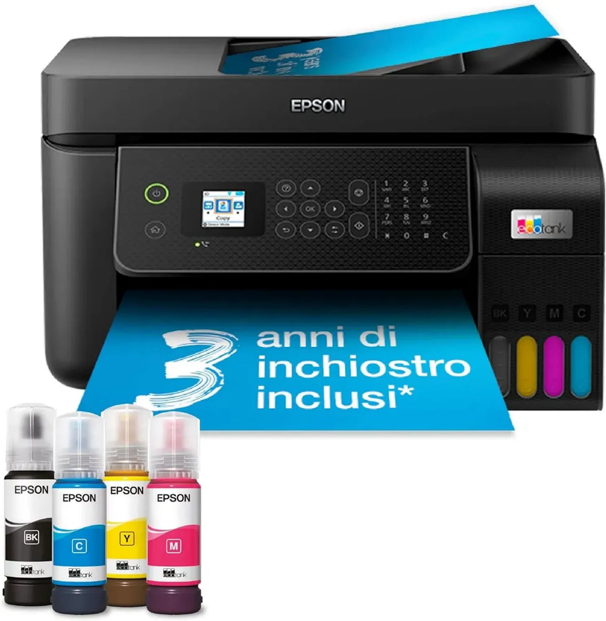 Stampante Multifunzione Epson EcoTank ET-4800 per Casa e Ufficio, Wi-Fi/Ethernet, A4, LCD 3.7 cm, ADF, 3 Anni di Inchiostro Inclusi