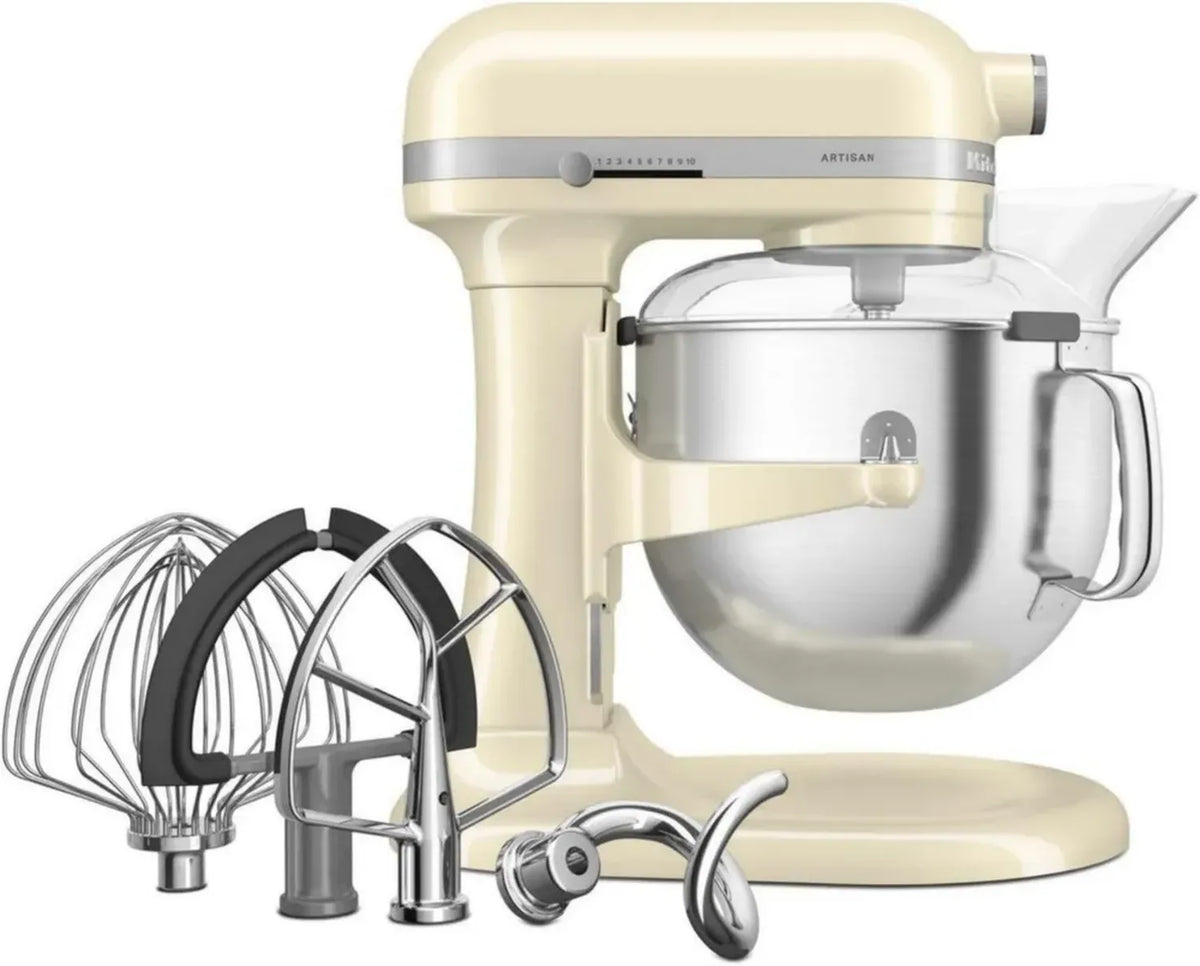 Robot da Cucina KitchenAid Artisan con Ciotola Sollevabile e Accessori in Acciaio Inox, 6,6L, Crema