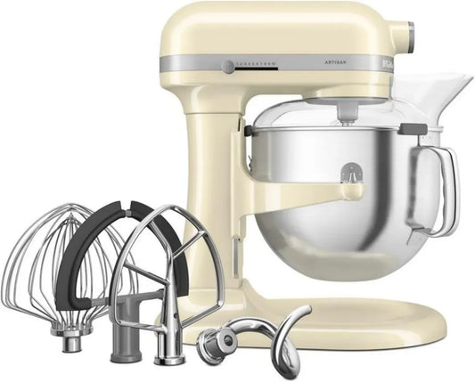 Robot da Cucina KitchenAid Artisan con Ciotola Sollevabile e Accessori in Acciaio Inox, 6,6L, Crema