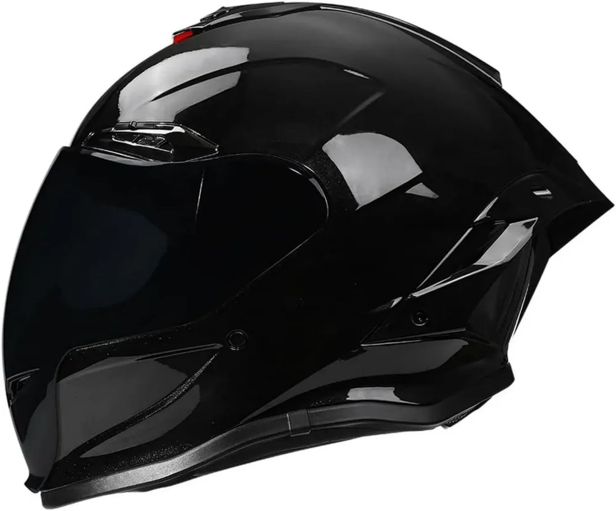 Casco Moto Integrale per Adulti, Uomo e Donna, Certificato DOT ECER22-05, Nero Lucido, Taglia Media