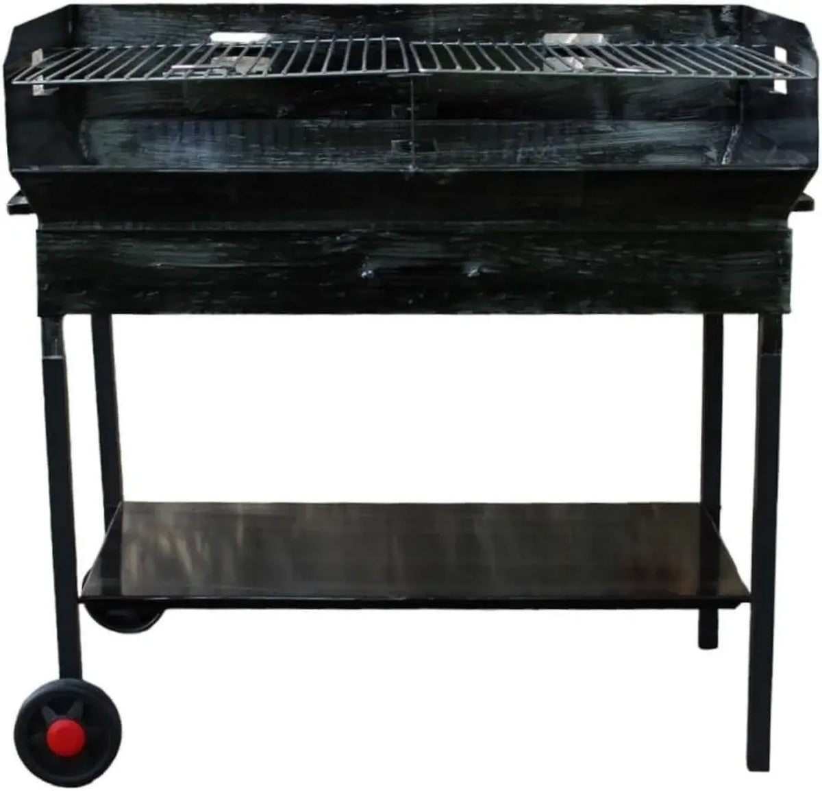 Griglia a Carbone e Legna in Ferro con Ripiani e Ruote, Altezza Regolabile, Griglia Acciaio 90x45 cm