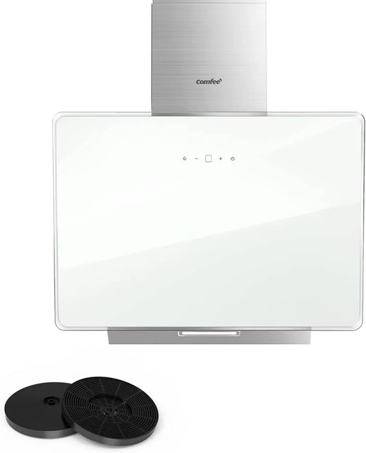 COMFEE Cappa Aspirante 60 cm A+ Vetro Temperato e Acciaio, Touch LED, Ricircolo e Canalizzazione, Bianco