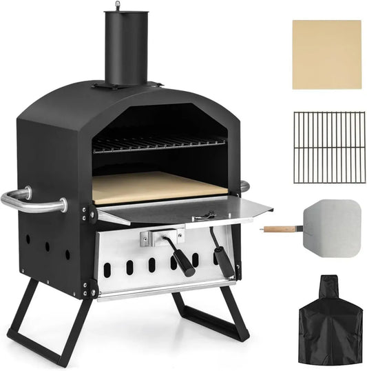 Forno a Legna Portatile in Acciaio Inox per Pizza con Pala e Griglia