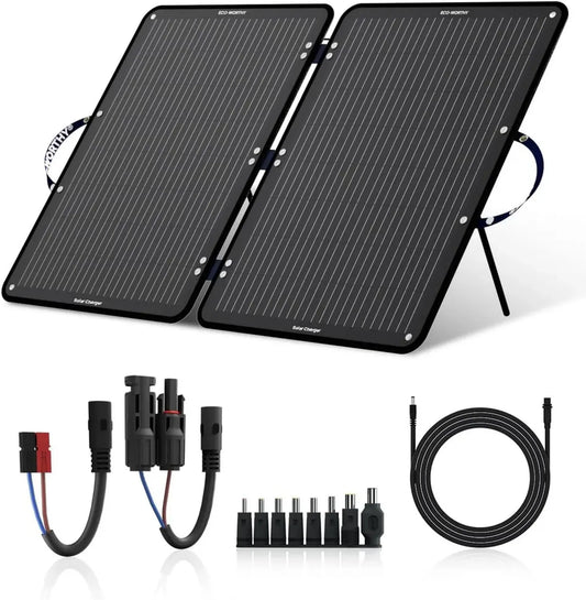 Pannello Solare Portatile 100W Monocristallino ECO-WORTHY con Cavo 3M, Alta Efficienza fino al 23% per Camper e Emergenze
