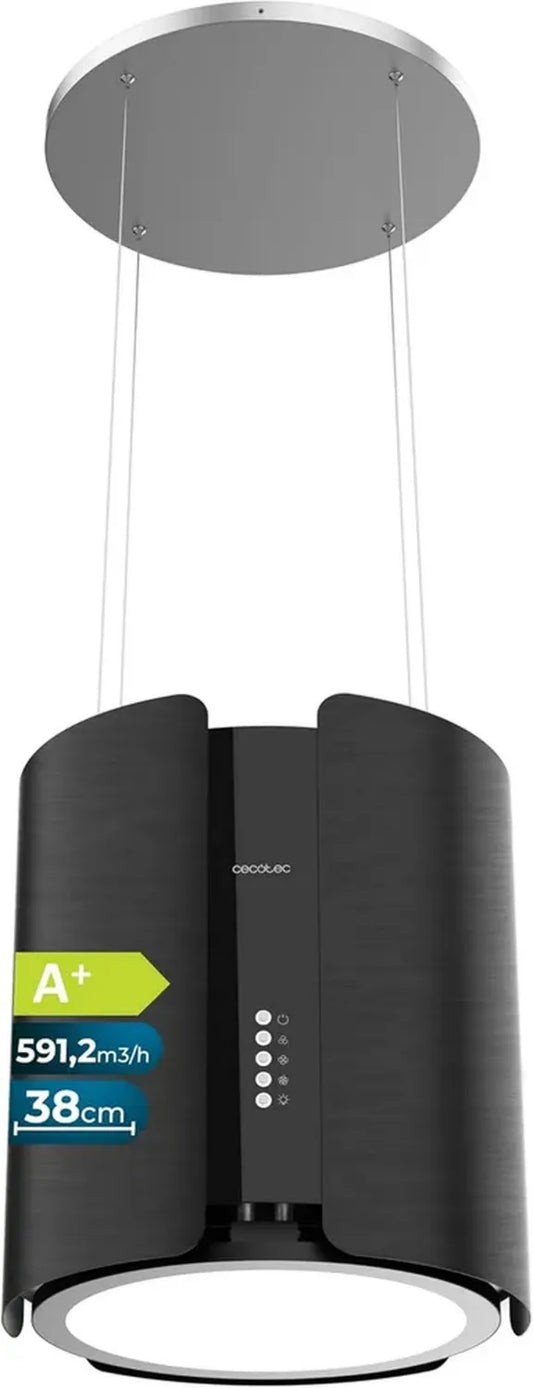 Cappa Isola Rotonda 38 cm Cecotec Bolero Flux CRE Nero, 591 m³/h, Motore DC, Filtro Carbone