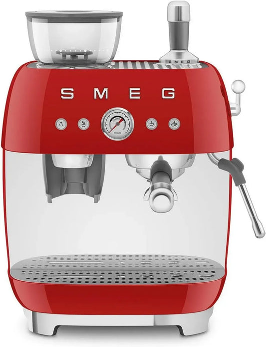 Smeg Macchina Espresso Manuale con Macinacaffè, Termoblocco, Vapore e Manometro, 4 Temperature, 1L, 1350W, Rosso