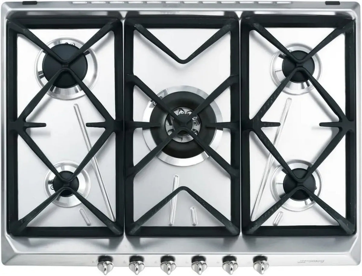 SMEG Piano Cottura a Gas 5 Fuochi, 2550 W, Acciaio Inossidabile