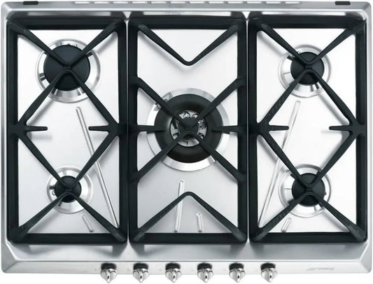 SMEG Piano Cottura a Gas 5 Fuochi, 2550 W, Acciaio Inossidabile