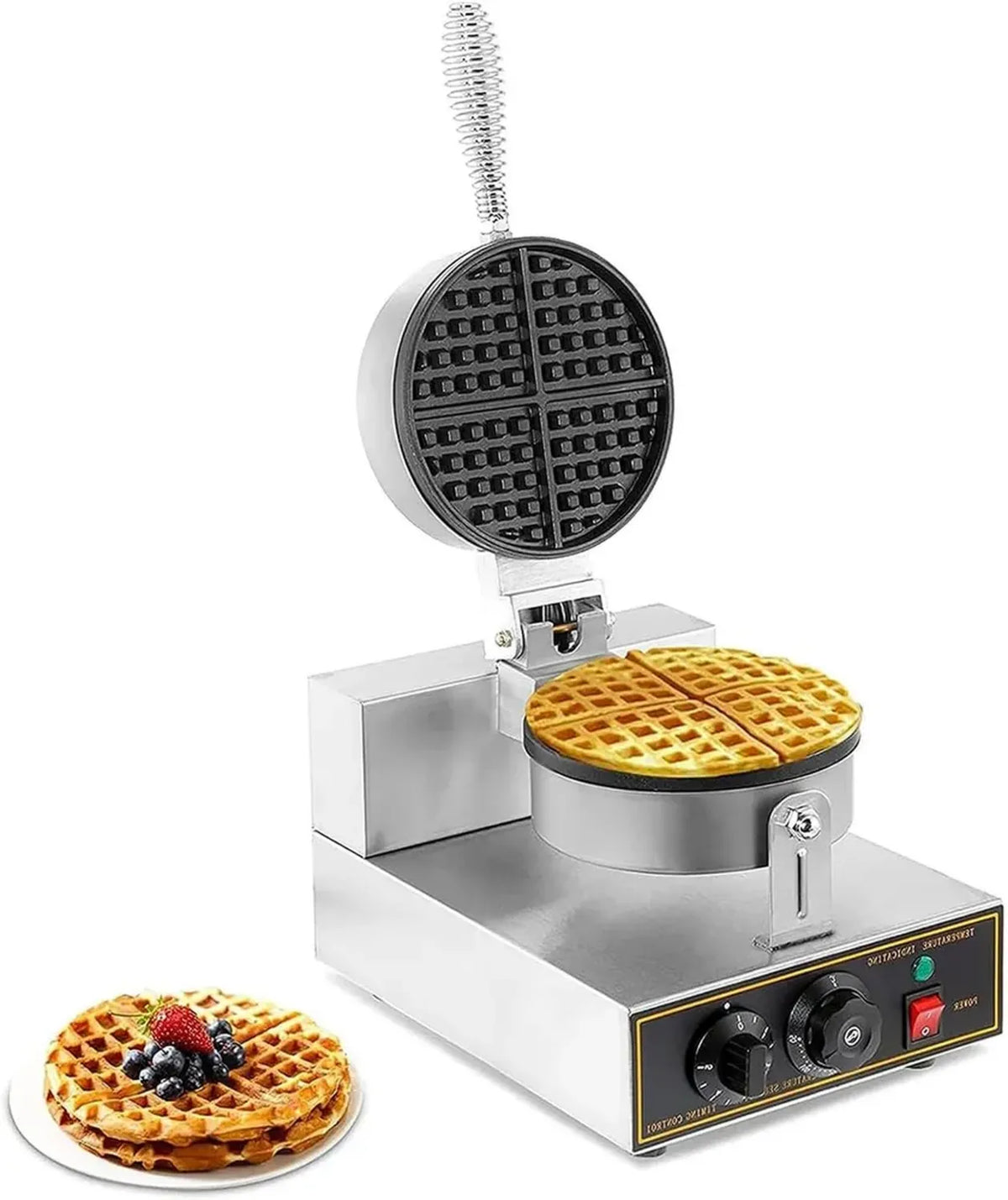 Macchina per Waffle Elettrica 1400W, Antiaderente in Acciaio Inossidabile, Controllo Temperatura e Tempo