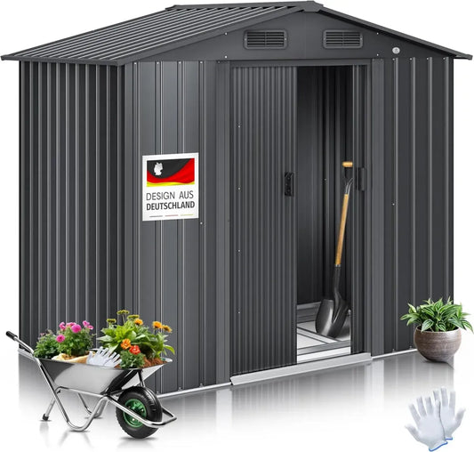 Capanno in Metallo KESSER® 3,4 m³ con Fondazione, 195 x 131 x 186 cm, 2 Porte Scorrevoli, Tetto Spiovente