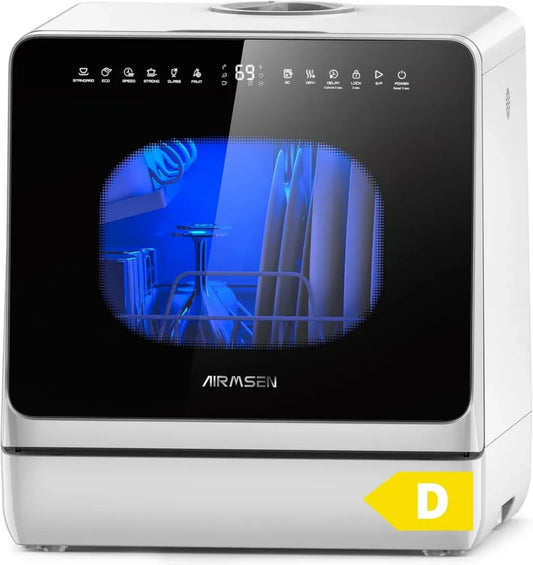 Mini Lavastoviglie AIRMSEN 5L, 8 Programmi, Avvio Ritardato, Sistema di Sicurezza