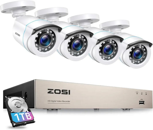 ZOSI Sistema di Videosorveglianza 8CH 1080p con DVR 1TB, 4 Telecamere Esterne, Visione Notturna IR, Rilevamento Movimento