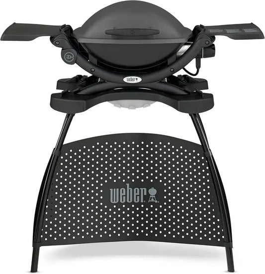 Barbecue Elettrico Weber Q1400 con Supporto, Superficie di Cottura in Ghisa, Portatile, Alluminio Pressofuso, Grigio Scuro