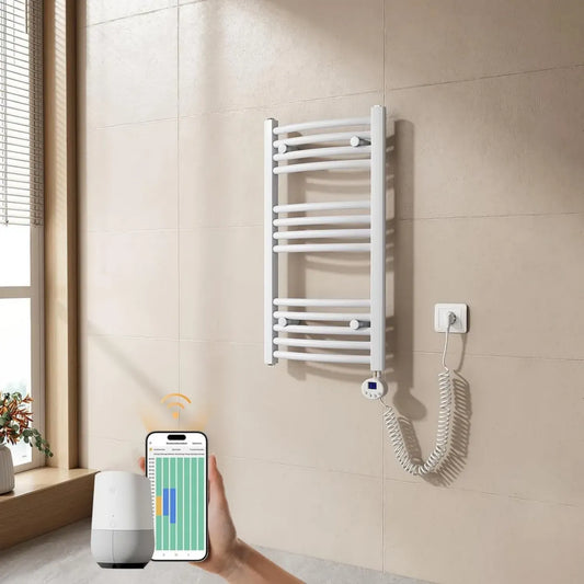 Radiatore Scaldasalviette Elettrico per Bagno con WiFi, 250W, 75x40 cm, Termostato Curvo, Bianco