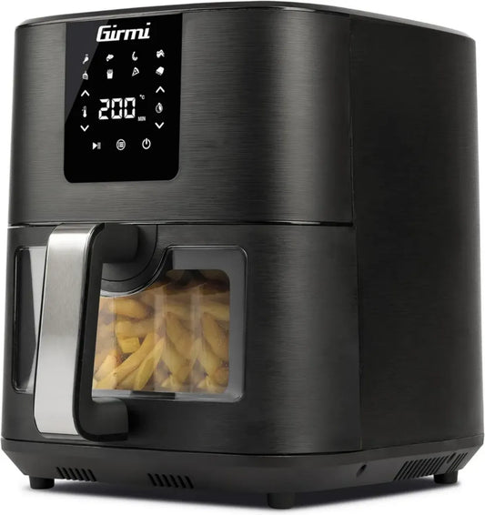 Friggitrice ad Aria XXL 9L Girmi FG79, 1700W, 8 Programmi, Display Digitale, Sicura BPA/PFOA, Luce Interna, Timer Integrato, Ricettario, Nero Opaco