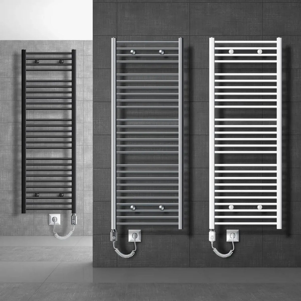 Radiatore Elettrico Scalda Salviette 300W in Acciaio Bianco per Bagno Moderno 300x800 mm
