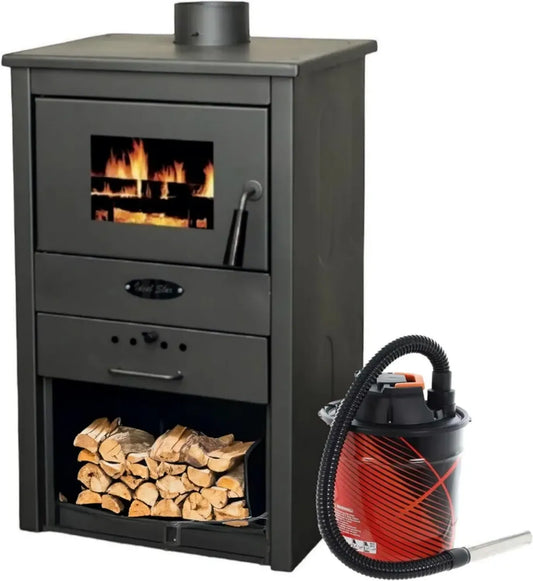 Stufa a Legna Monviso 7 kW in Acciaio Antracite con Aspiracenere Incluso