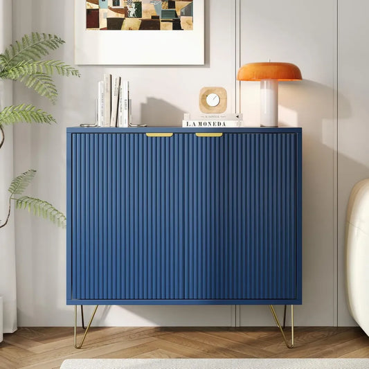 Credenza in Legno con Comodino e Ripiani, Blu