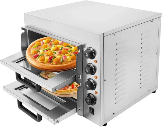 Forno elettrico per pizza 40L 3000W, doppio piano, temperatura regolabile, ideale per dolci e grigliate