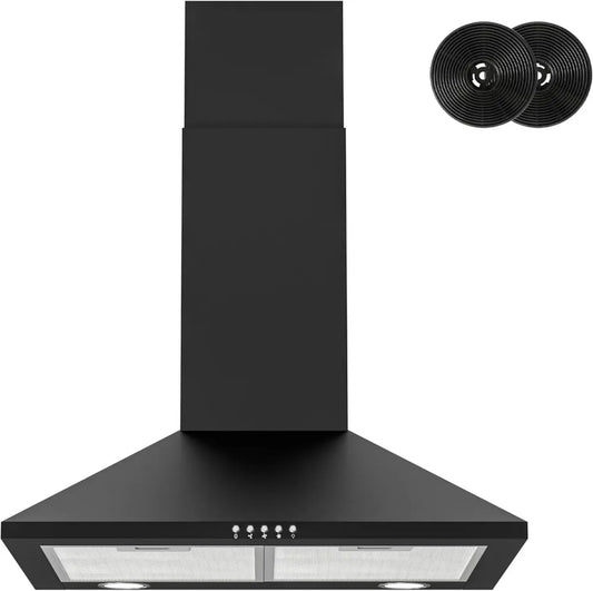 FIREGAS Cappa Aspirante 60cm, Motore DC, Aria e Scarico, 3 Velocità, LED, 2 Filtri Grasso, Nero