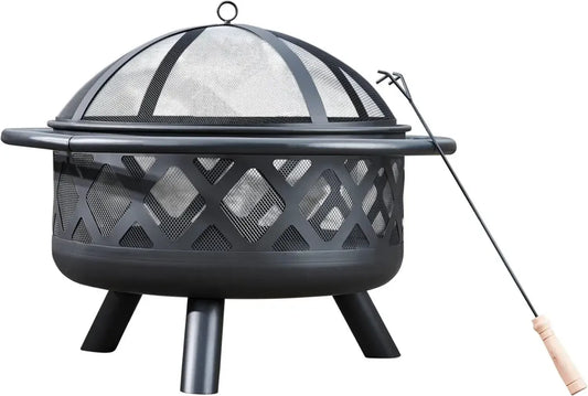 Braciere Rotondo in Metallo con Coperchio e Attizzatoio, 76 cm