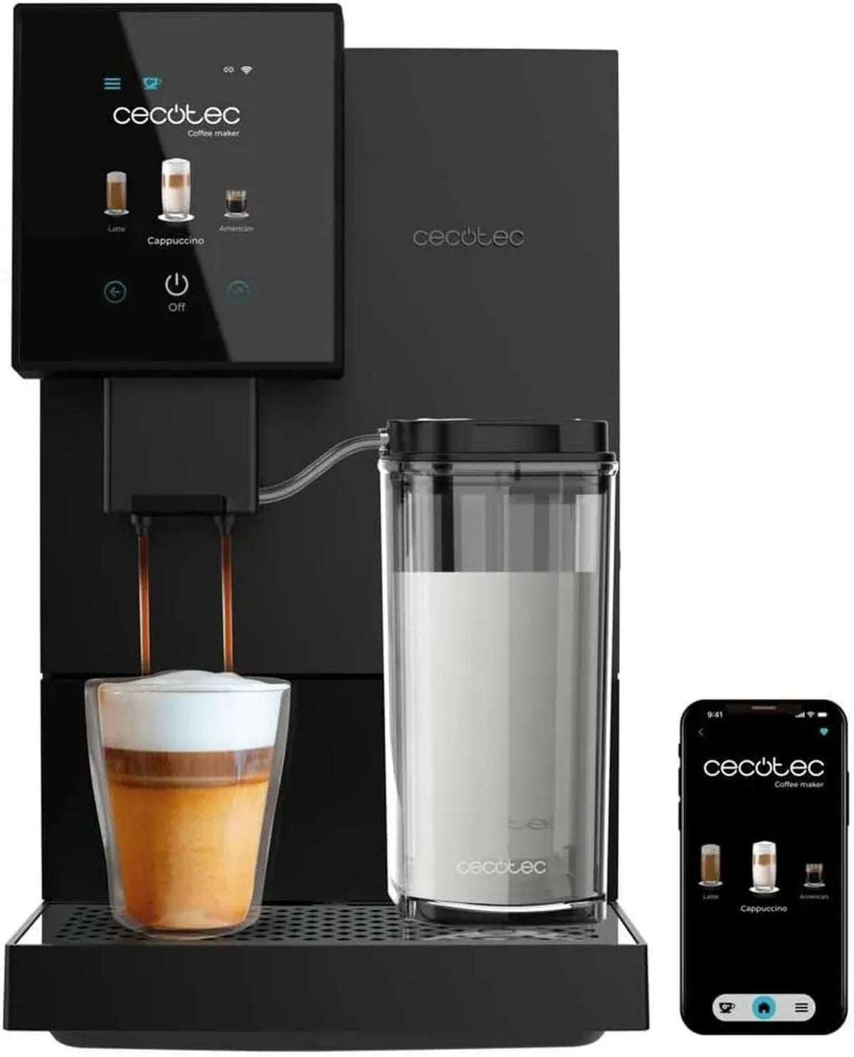 Macchina Caffè Espresso Cappuccino Wi-Fi 19 Bar con Schermo TFT e Serbatoio Latte