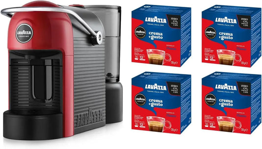 Macchina per Caffè Lavazza Jolie Evo con 64 Capsule incluse, Espresso Sostenibile in Plastica Riciclata, Colore Rosso