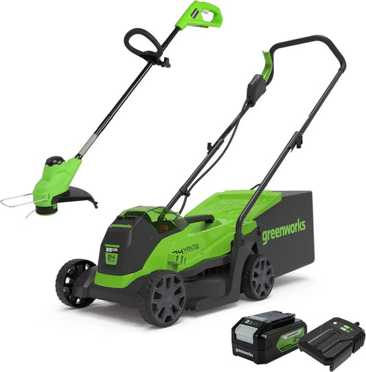 Tagliaerba Elettrico 24V con Raccoglierba 30L e Tagliabordi 25cm, Nero e Verde
