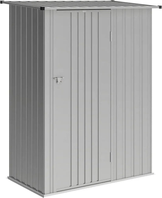 Ripostiglio da Giardino in Acciaio Zincato con Tetto Inclinato e Porta Bloccabile, 142x86x189 cm, Argento