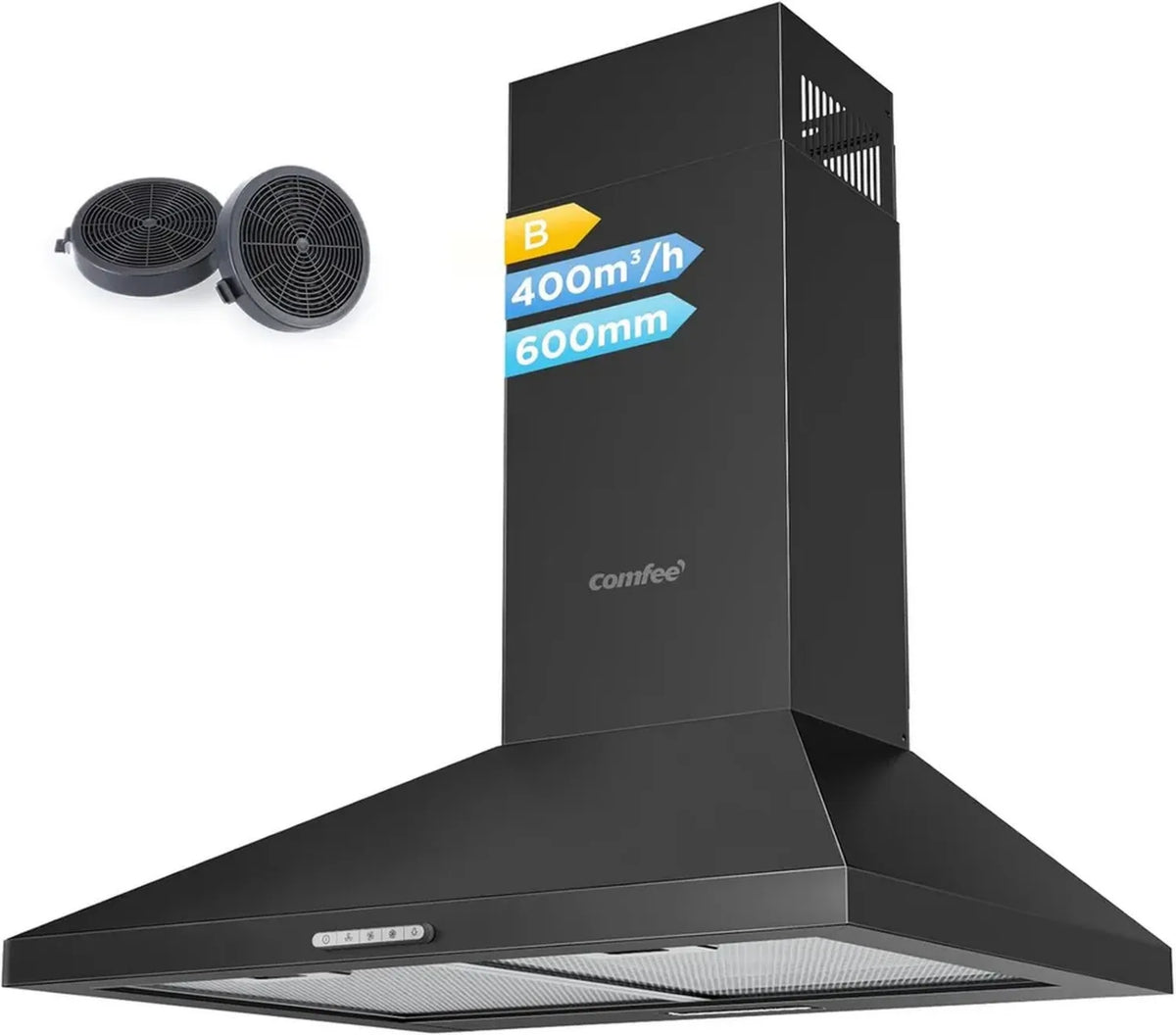 Cappa Aspirante 60 cm Nera con LED e Filtri a Carbone - COMFEE'