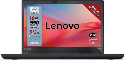 Notebook Ricondizionato Lenovo 14' HD, Intel Core i5, 16GB RAM, 512GB SSD, Libre Office Incluso, Garanzia Italiana