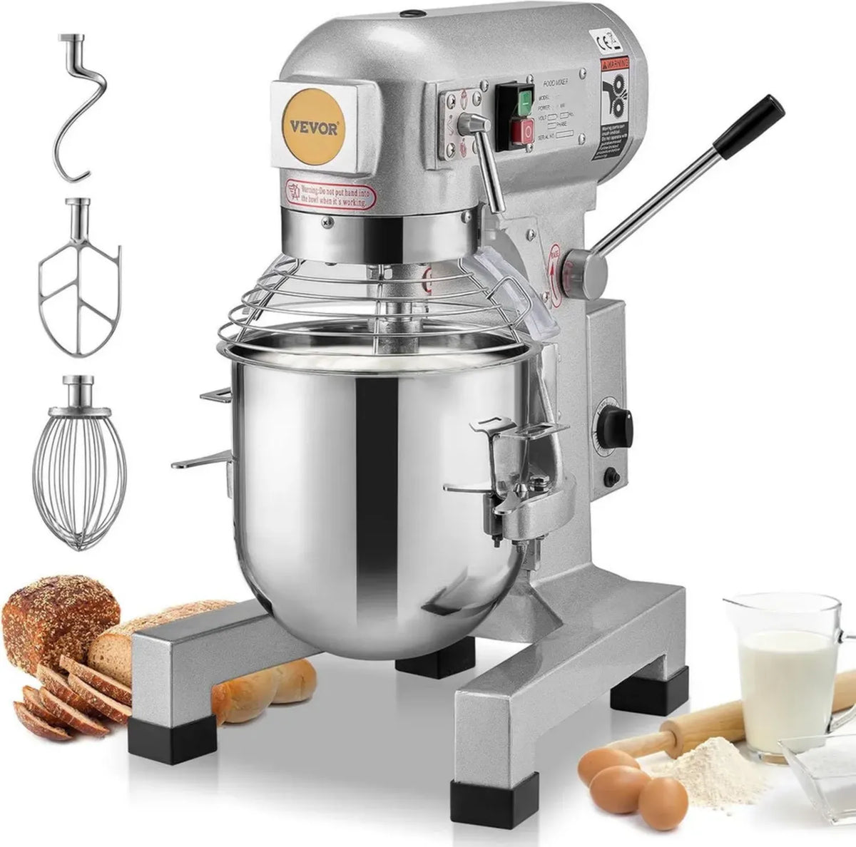 Impastatrice Professionale 10L, 550W con Ciotola Inox e Accessori, 3 Velocità Regolabili per Cucine e Panetterie