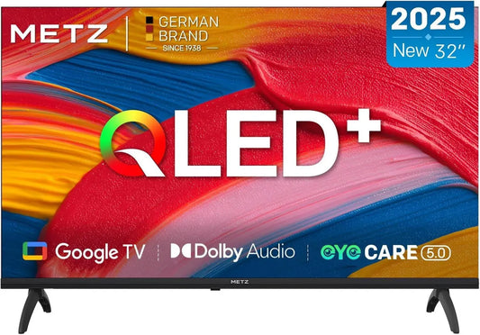 Metz QLED 32' Smart TV HD, HDR10, Dolby Audio, Google TV, Tecnologia Anti-Luce Blu