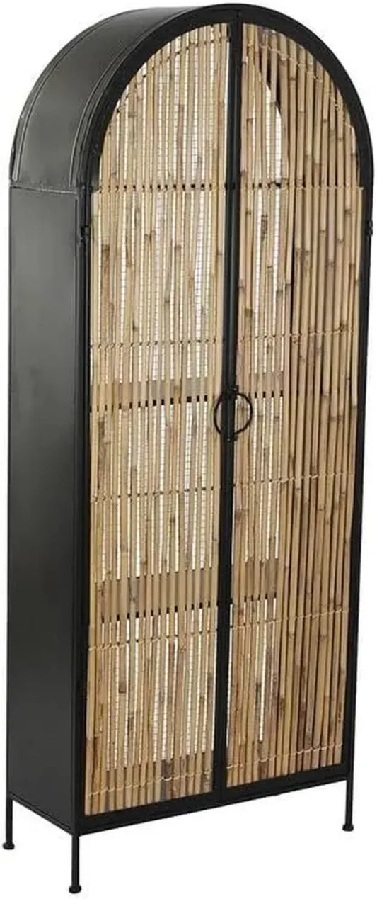 Vetrina in Metallo e Rattan Nera e Naturale 61x26x150 cm - DKD Home Decor