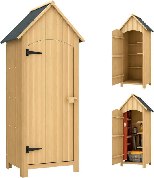 Casetta da Giardino in Legno di Abete con Ripiani e Tetto Impermeabile, 77.5x54.2x179.5 cm