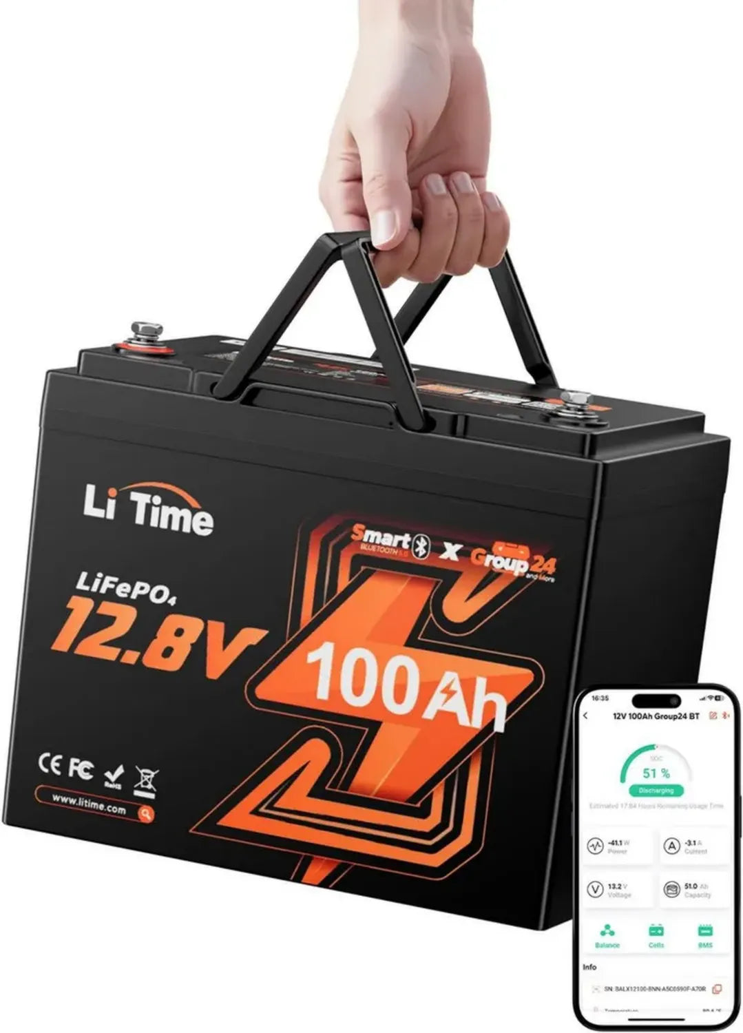 Batteria LiFePO4 12V 100Ah con Bluetooth e BMS Intelligente, Ideale per Veicoli Ricreativi e Sistemi Solari
