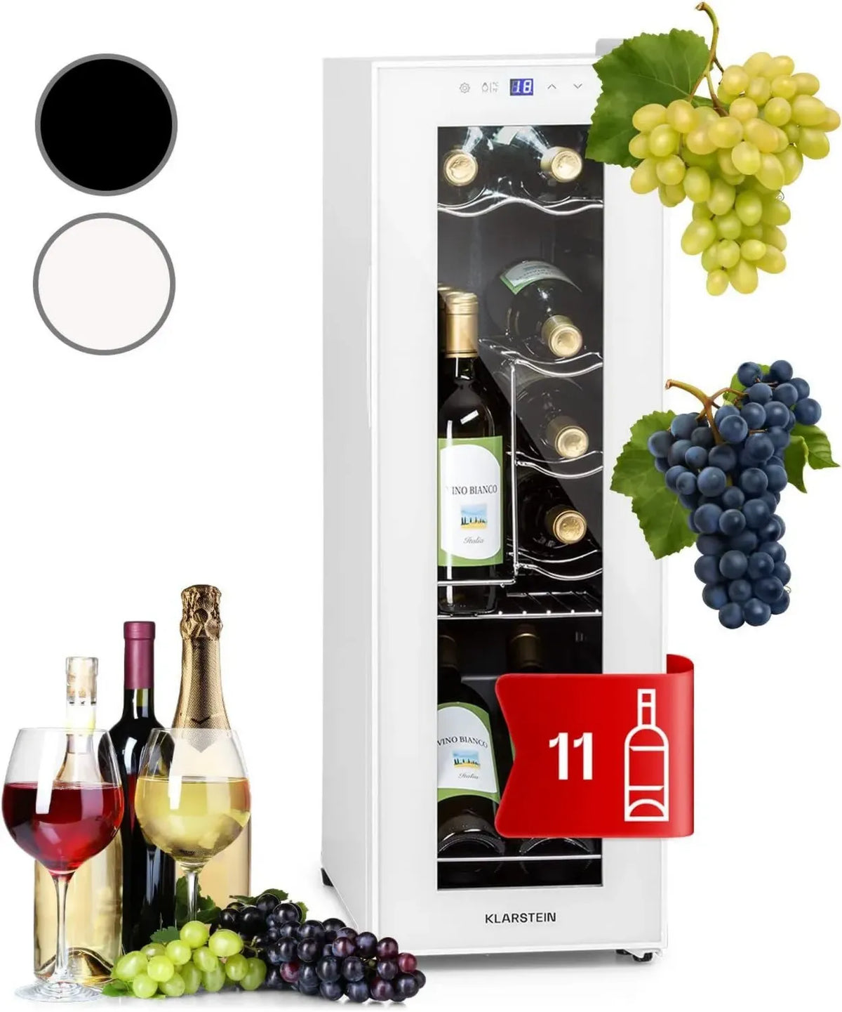 Frigorifero Cantinetta per Vino KLARSTEIN, Singola Zona, 12 Bottiglie, Touchscreen, 5-18°C, Ideale per Vino e Birra