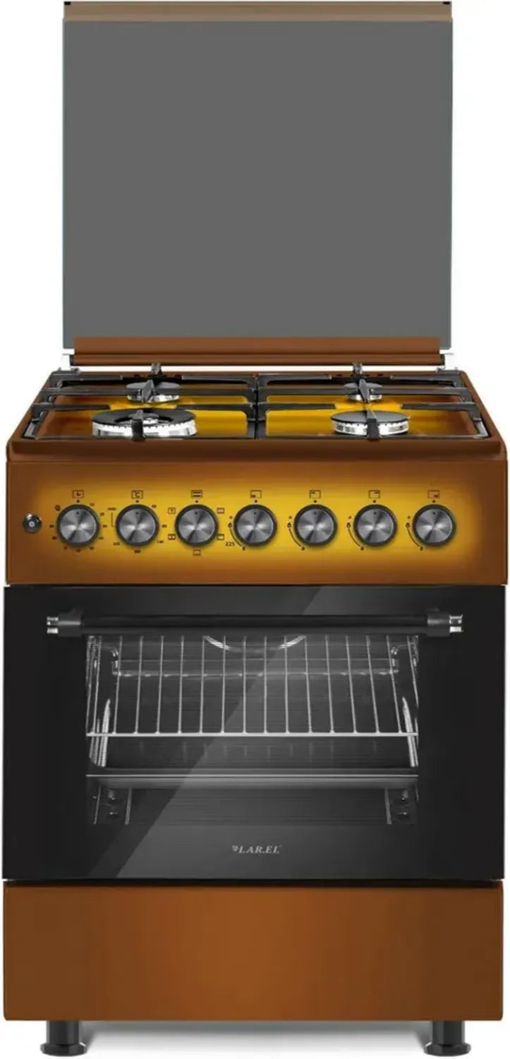 Cucina a Gas Larel 60x60 con 4 Fuochi e Forno Ventilato, Marrone con Griglie in Ghisa