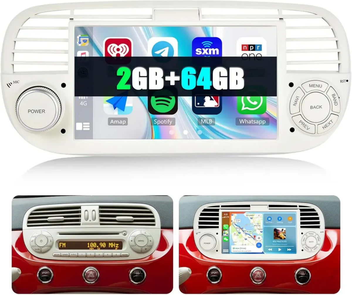 Autoradio Android 13 2+64G per FIAT 500 con CarPlay, Schermo 7'' WiFi Bluetooth