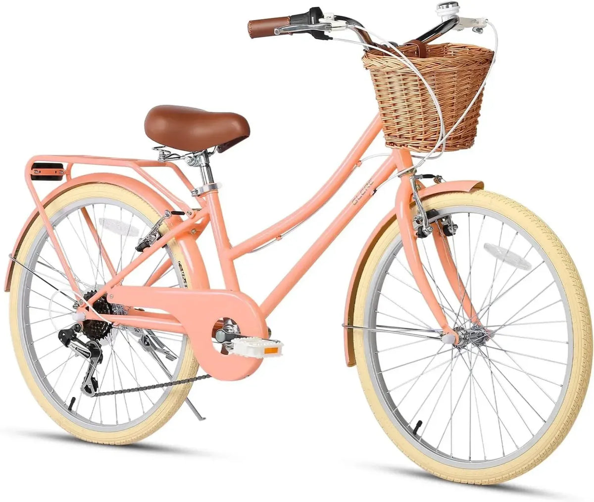 Bicicletta Cruiser 6 velocità per Ragazze 20-26 pollici con Cestino in Vimini, Ideale per Bambini sopra i 6 Anni, Multicolore